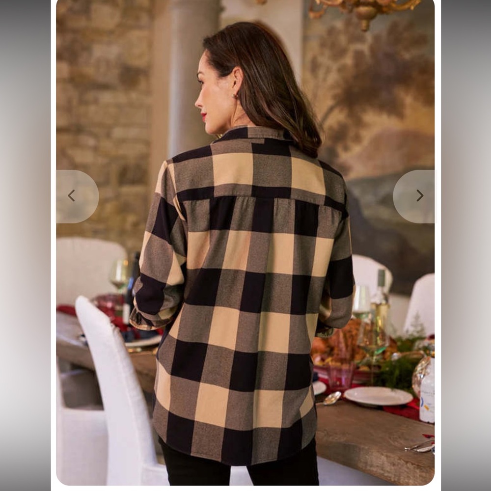 Frank & Eileen Joedy Boyfriend Button-Up Shirt Tan and Black Checkered size XS - Picture 2 of 9